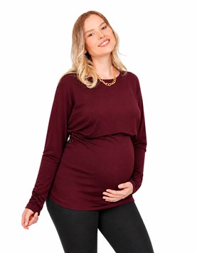 REMERA MODAL OVERSIZE CON MANGA CAIDA Y SISTEMA PARA AMAMANTAR CON CRUCE DELANTERO. QUE SERA