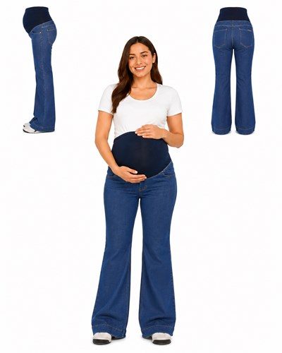JEAN RECTO SEMI OXFORD CON BOTAMANGA ANCHA CON FAJA ALGODON ELASTIZADA ALTA. QUE SERA