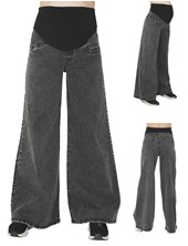 JEAN SUPER WIDE LAVADO GASTADO CON FAJA DE ALGODON ELASTIZADA EN PANZA. QUE SERA