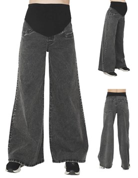 JEAN SUPER WIDE LAVADO GASTADO CON FAJA DE ALGODON ELASTIZADA EN PANZA. QUE SERA