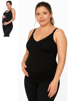 A330 NEGRO CAMISETA SIN COSTURA CON PUNTILLA, PARA AMAMANTAR. QUE SERA