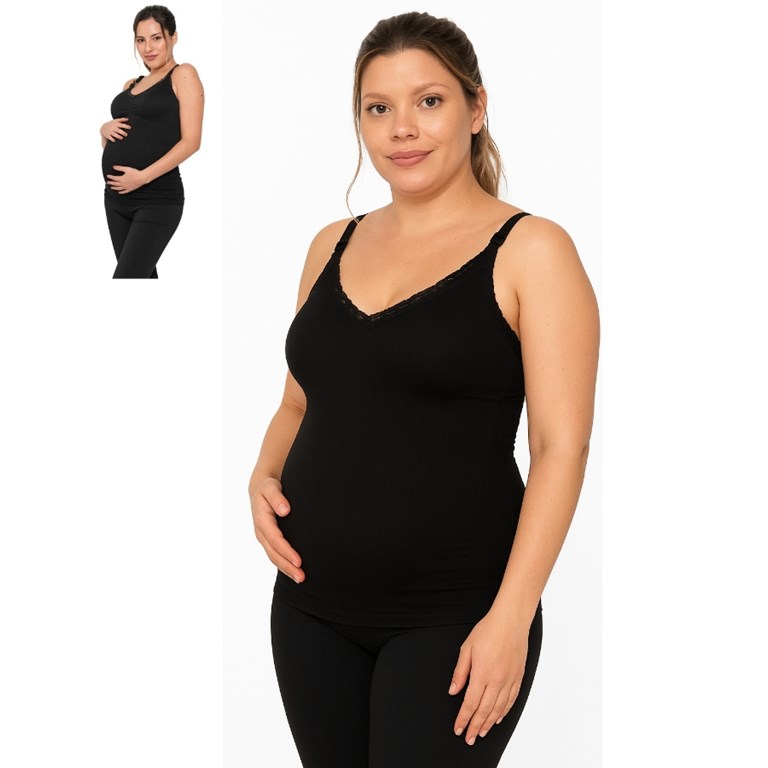 A330 NEGRO CAMISETA SIN COSTURA CON PUNTILLA, PARA AMAMANTAR. QUE SERA