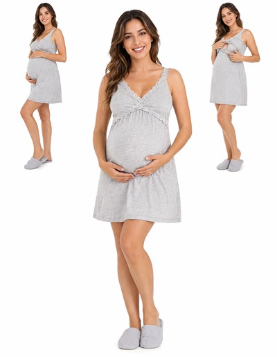 A526 GRIS CAMISON CON PUNTILLA PARA AMAMANTAR. QUE SERA