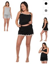 Pijama corto de modal con puntilla y sistema para amamantar.Que sera
