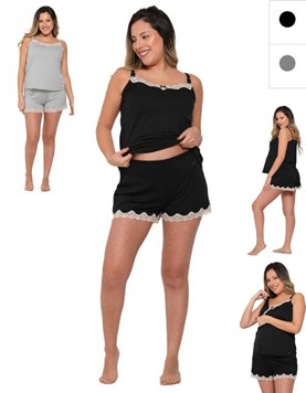 Pijama corto de modal con puntilla y sistema para amamantar.Que sera