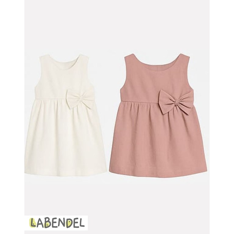 VESTIDO BEBA TUSOR SIN MANGA CON MOÑO. COLORES: ROJO-OLIVA-BLANCO-ROSA-GRIS TIZA-AERO-NATURAL. LABENDEL