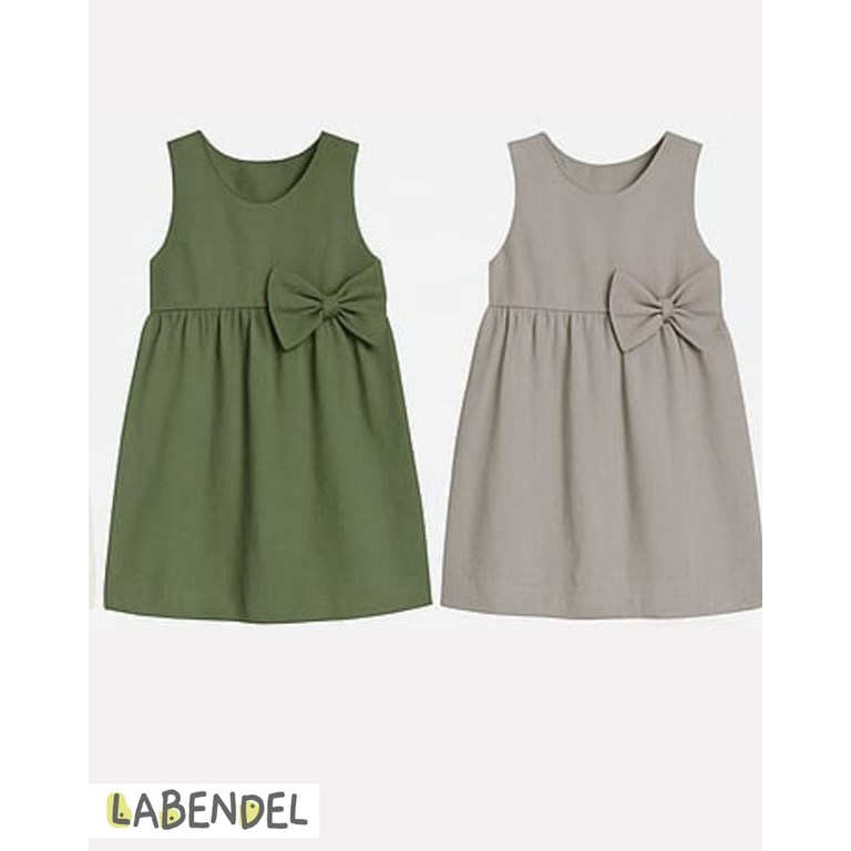 VESTIDO BEBA TUSOR SIN MANGA CON MOÑO. COLORES: ROJO-OLIVA-BLANCO-ROSA-GRIS TIZA-AERO-NATURAL. LABENDEL