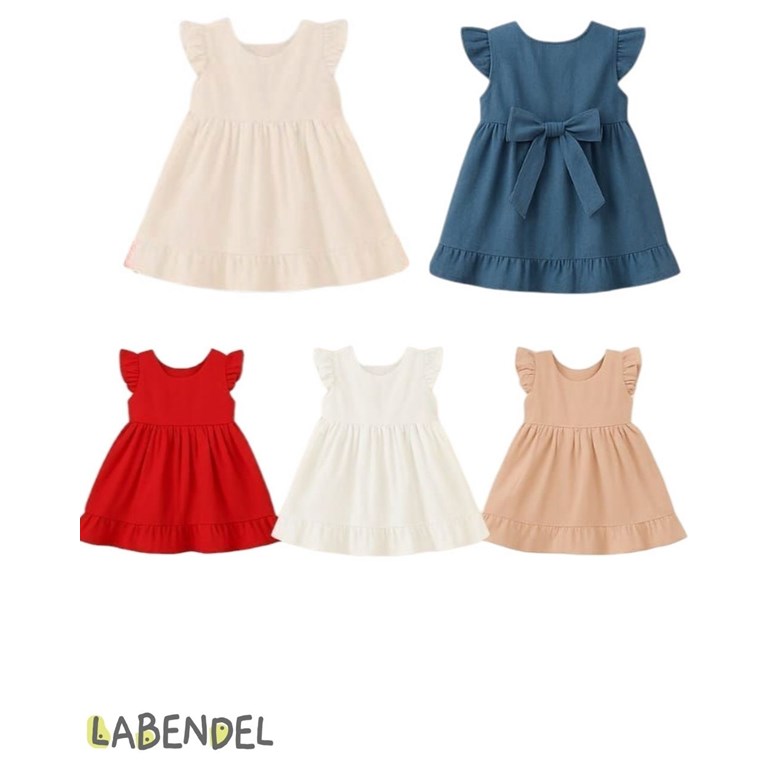 VESTIDO BEBA TUSOR CON VOLADOS EN MANGA Y RUEDO. COLORES: OLIVA-BLANCO-ROSA-GRIS TIZA-AERO-NATURAL. LABENDEL