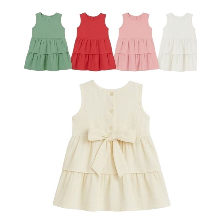 VESTIDO TUSOR BEBA SIN MANGA POLLERA DOBLE. COLORES: OLIVA-BLANCO-ROSA-GRIS TIZA-AERO-NATURAL. LABENDEL