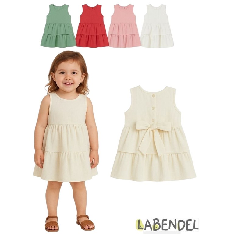 VESTIDO TUSOR BEBA SIN MANGA POLLERA DOBLE. COLORES: OLIVA-BLANCO-ROSA-GRIS TIZA-AERO-NATURAL. LABENDEL