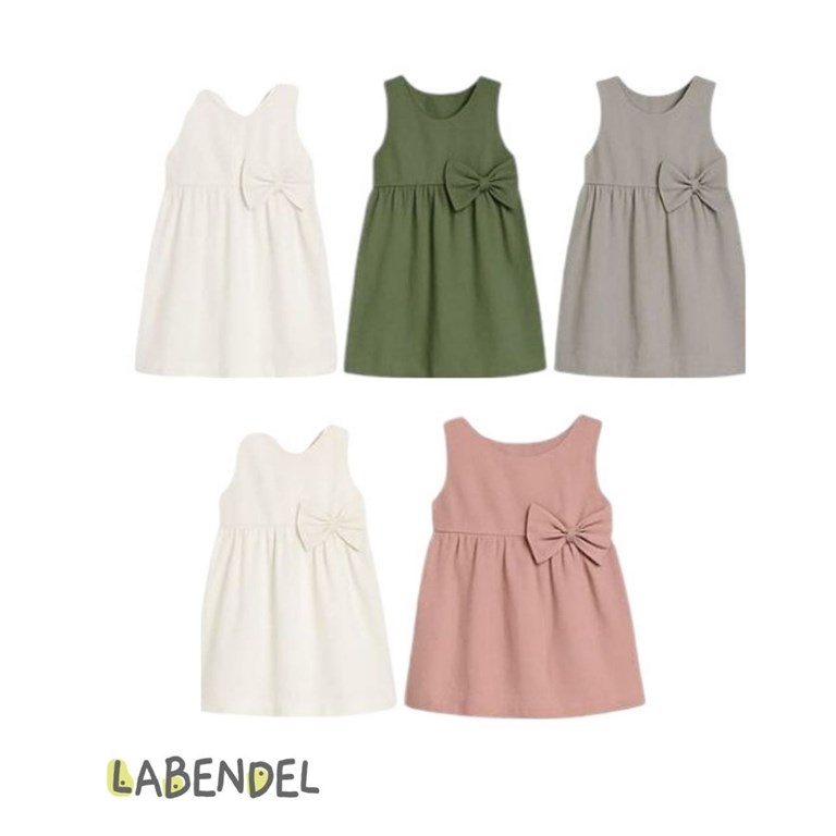 VESTIDO NIÑA TUSOR SIN MANGA CON MOÑO. COLORES: ROJO-OLIVA-BLANCO-ROSA-GRIS TIZA-AERO-NATURAL. LABENDEL