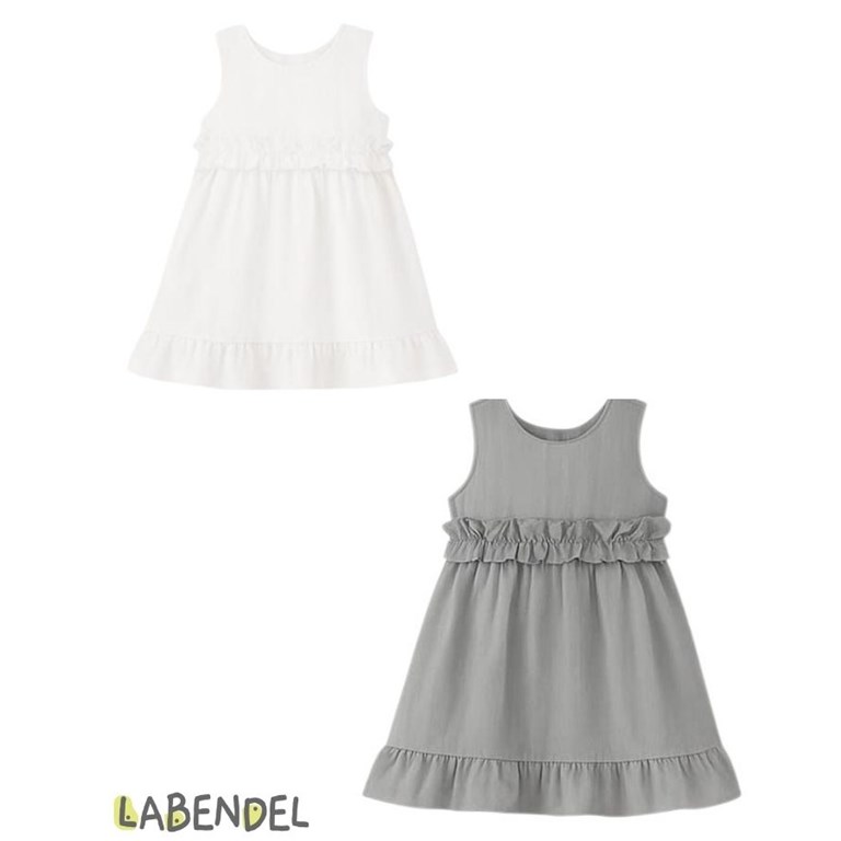 VESTIDO NENA TUSOR CON VOLADOS EN CINTURA Y RUEDO. COLORES: OLIVA-BLANCO-ROSA-GRIS TIZA-AERO-NATURAL. LABENDEL