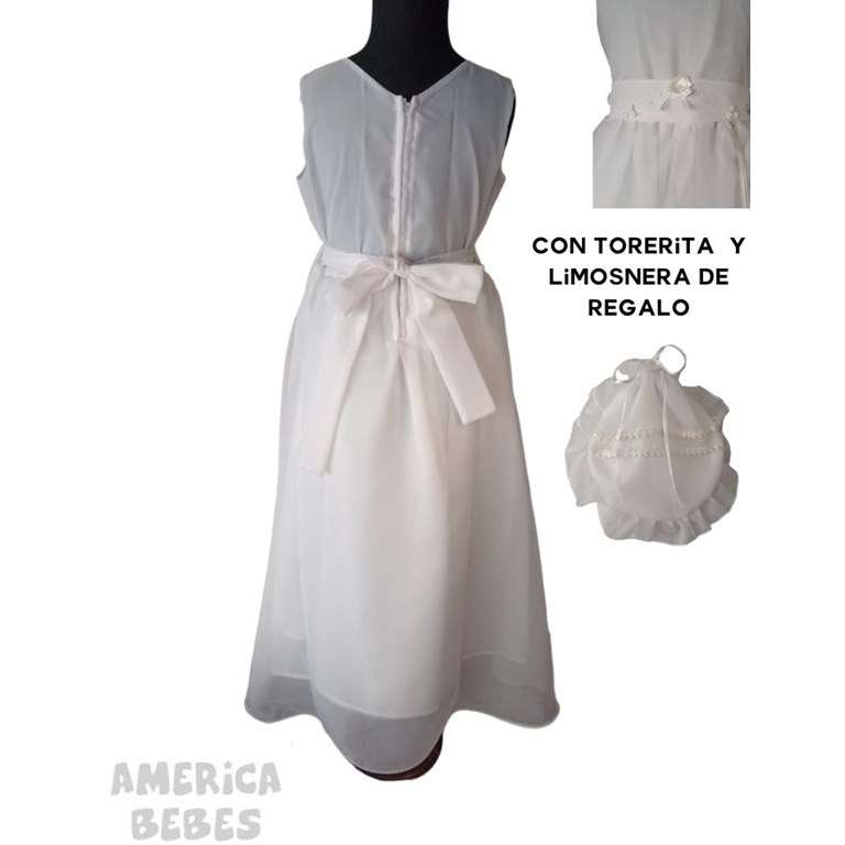 VESTIDO COMUNION + TORERITA + LIMOSNERA. LABENDEL