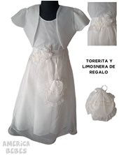 VESTIDO COMUNION + TORERITA + LIMOSNERA. LABENDEL
