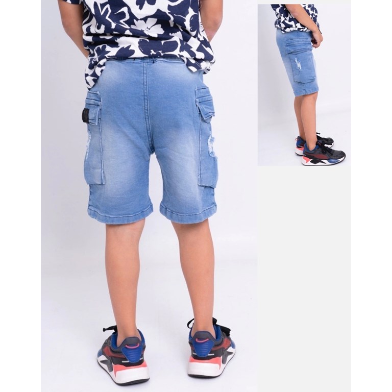 BERMUDA DE JEAN CARGO ELASTIZADO JOGGER CON ELASTICO EN CINTURA Y CORDON PUNTERA METALICA. POPEYE
