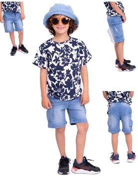 BERMUDA DE JEAN CARGO ELASTIZADO JOGGER CON ELASTICO EN CINTURA Y CORDON PUNTERA METALICA. POPEYE
