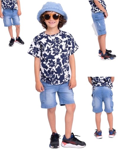 BERMUDA DE JEAN CARGO ELASTIZADO JOGGER CON ELASTICO EN CINTURA Y CORDON PUNTERA METALICA. POPEYE
