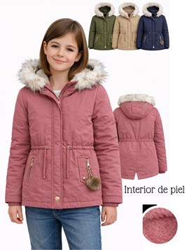 Campera tipo tapado de gabardina con piel adentro con multiples cierres y cordones. Importada. Colores: Rosa bebe - Marino - Verde militar - Camel -