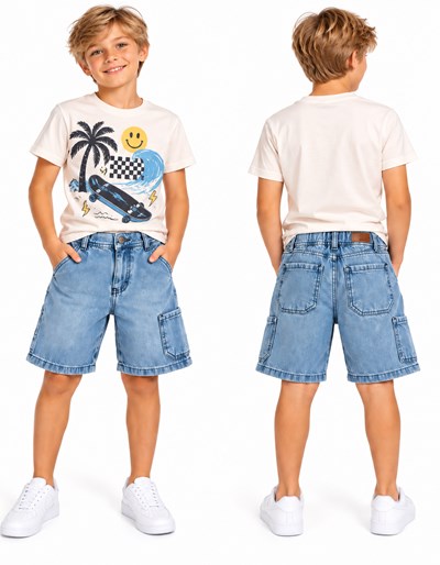 Bermuda celeste jeans BAGGI cargo con elastico en cintura Popeye