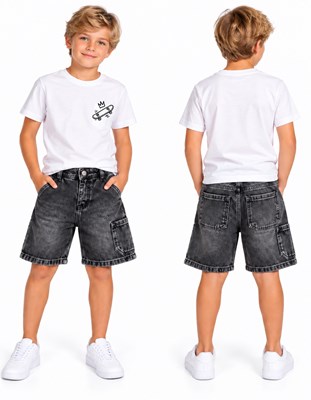 Bermuda negra jeans BAGGI cargo con elastico en cintura Popeye