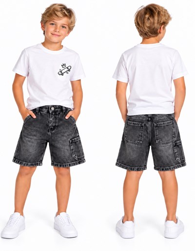 Bermuda negra jeans BAGGI cargo con elastico en cintura Popeye
