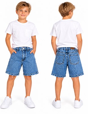 Bermuda JEANS BAGGI CLASICA nevada azul con elastico en cintura. Popeye