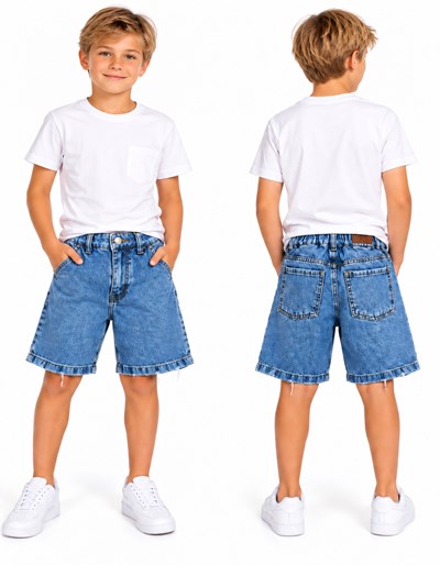 Bermuda JEANS BAGGI CLASICA nevada azul con elastico en cintura. Popeye