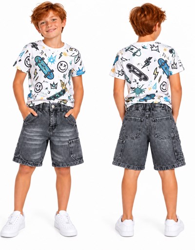 Bermuda jeans BAGGI CARGO negra bigotes con elastico en cintura. Popeye