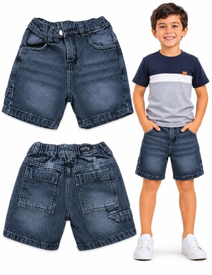 Bermuda negra JEANS BAGGI bolsillo carpintero con elastico en cintura. Popeye