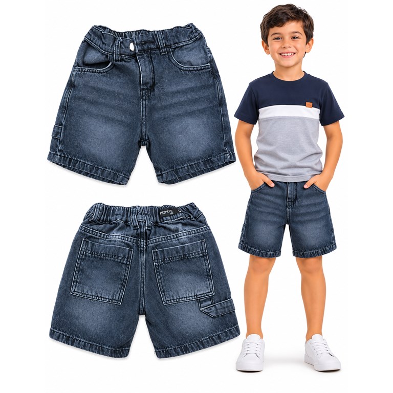 Bermuda negra JEANS BAGGI bolsillo carpintero con elastico en cintura. Popeye