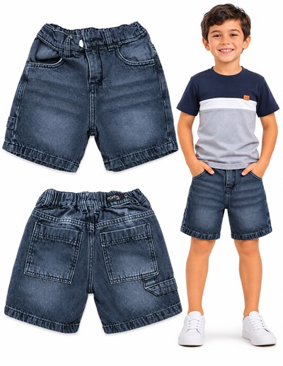 Bermuda negra JEANS BAGGI bolsillo carpintero con elastico en cintura. Popeye