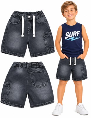Bermuda negra JEANS BAGGI con cordon en cintura, bolsillo al costado y atras con elastico en cintura. Popeye