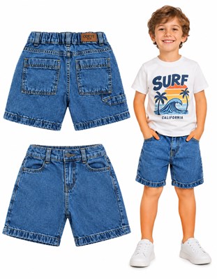 Bermuda JEANS BAGGI con bolsillo carpintero azul con elastico en cintura. Popeye