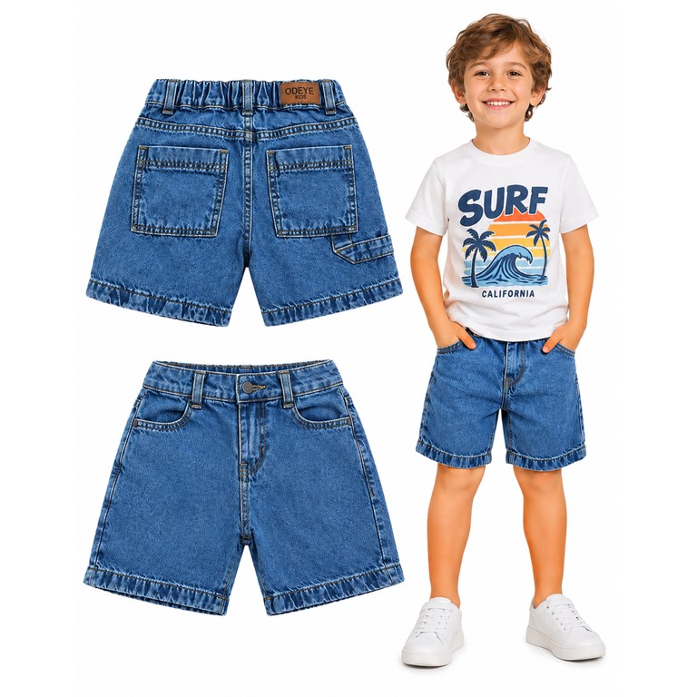 Bermuda JEANS BAGGI con bolsillo carpintero azul con elastico en cintura. Popeye