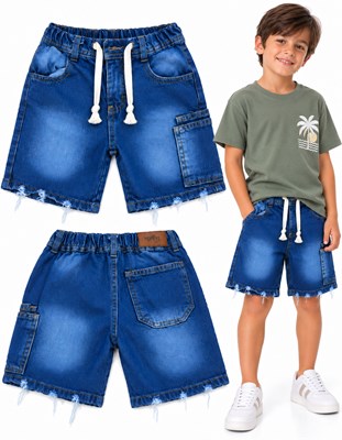 Bermuda azul JEANS BAGGI con cordon en cintura, bolsillo al costado y atras, elastico en cintura. Popeye