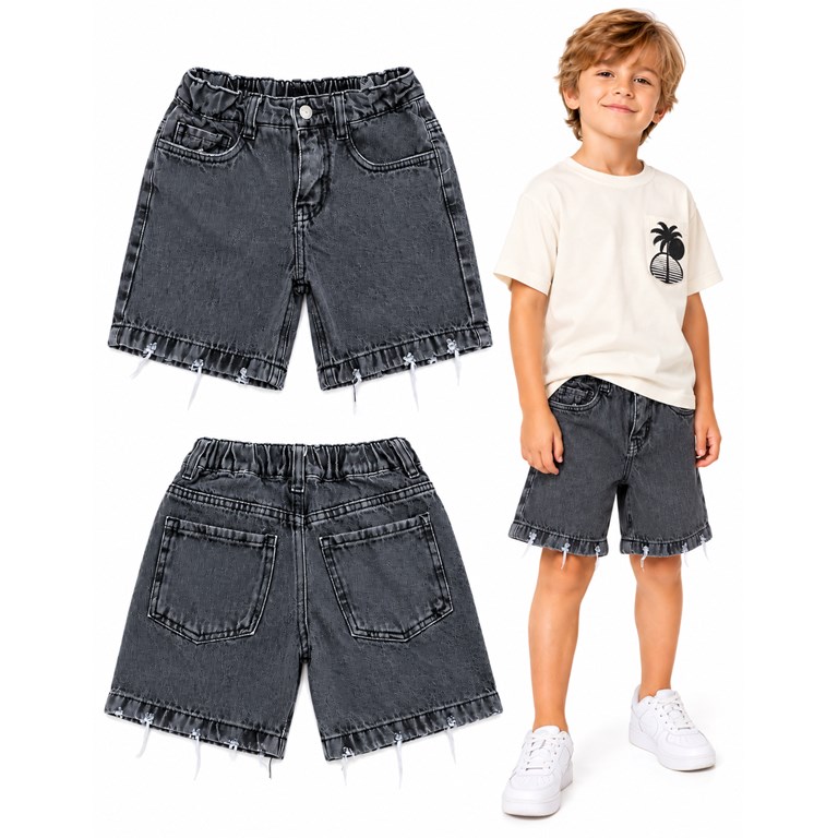 Bermuda nevada negra JEANS BAGGI CLASICA con elastico en cintura. Popeye
