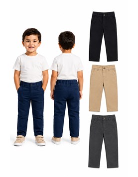 Pantalon bebe saten corte chino. Colores negro-beige-azul. Popeye.