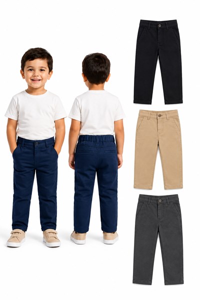 Pantalon bebe saten corte chino. Colores negro-beige-azul. Popeye.