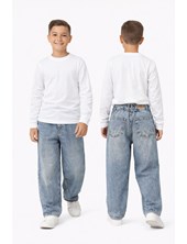 PANTALON NENE JEAN BAGGI AZUL NEVADO CON HEBILLA. POPEYE