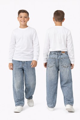 PANTALON NENE JEAN BAGGI AZUL NEVADO CON HEBILLA. POPEYE