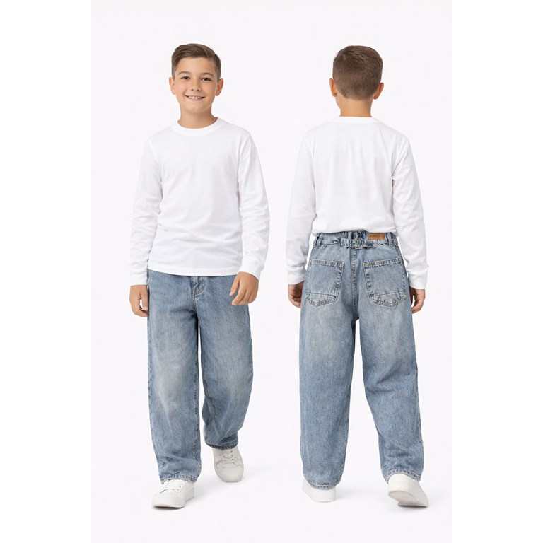 PANTALON NENE JEAN BAGGI AZUL NEVADO CON HEBILLA. POPEYE