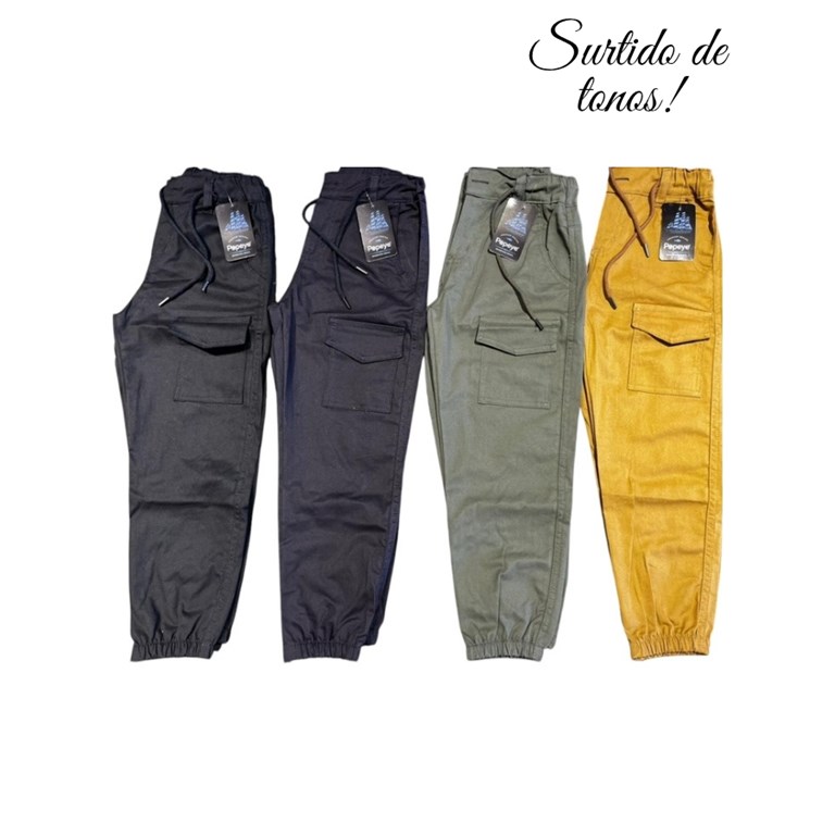 pantalon jogger gabardina PLAQUE ancho bolsillos cargo.colores surtidos. Popeye