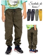 Pantalon jogger gabardina PLAQUE ancho bolsillos cargo. Colores: Surtidos. Popeye