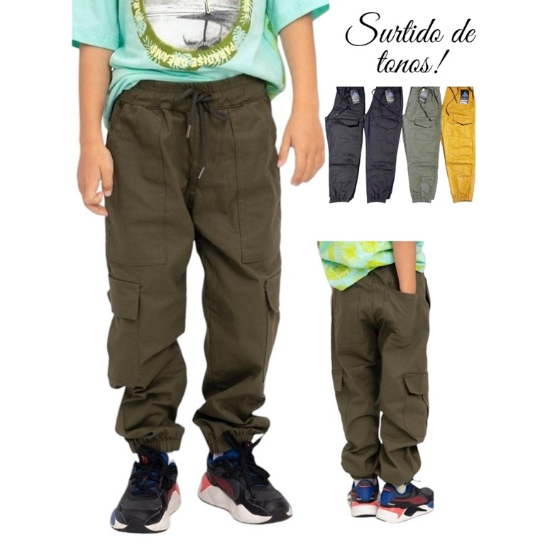 pantalon jogger gabardina PLAQUE ancho bolsillos cargo.colores surtidos. Popeye