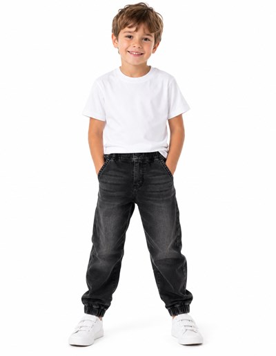 PANTALON JOGGER DE JEAN NEGRO GASTADO. POPEYE