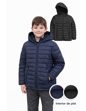 Campera unisex con piel adentro y capucha desmontable. Colores: Negro - Marino. Importada