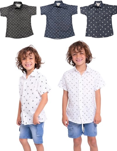 CAMISA MANGA CORTA  NENE ELASTIZADA ESTAMPADA PESCADITOS O PALMERITAS. POPEYE