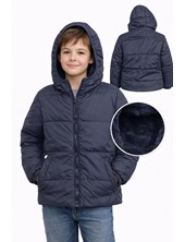 Campera azul con piel adentro premium, con capucha desmontable y bolsillos con cierre. Importada