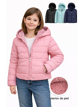 Campera nena abrigo con piel adentro, capucha desmontable. Bolsillos con cierre. Importada. Colores: Rosa bebe - Marino - Negro - Turquesa