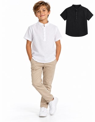 REMERA MANGA CORTA DE LINO CUELLO MAO PARA NENE. POPEYE